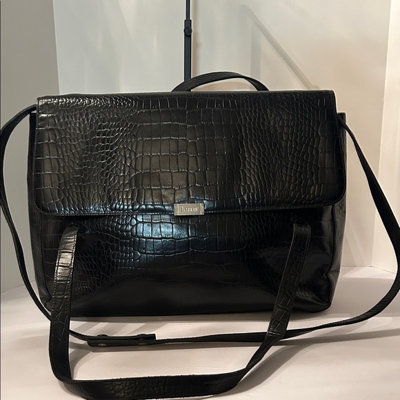 LaurenRalph Lauren Black Crocodile-Embossed Leather laptop bag